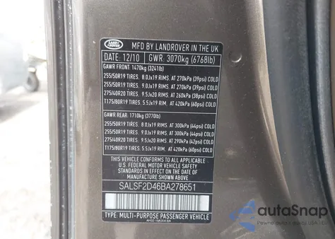 2011 Land Rover Range Rover Sport Hse z USA, uszkodzony, nr VIN SALSF2D46BA278651